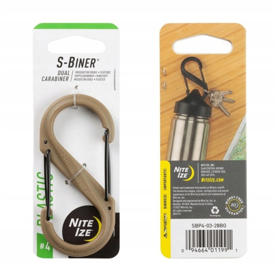 Karabińczyk S-biner plastikowy brązowy